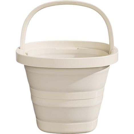 Faltbarer 10-Liter-Eimer mit Griff, rutschfestem Boden, kompakt und platzsparend, ideal für Camping, Angeln, Gartenarbeit, Putzen und andere Gelegenheiten. Beige. (1/5)