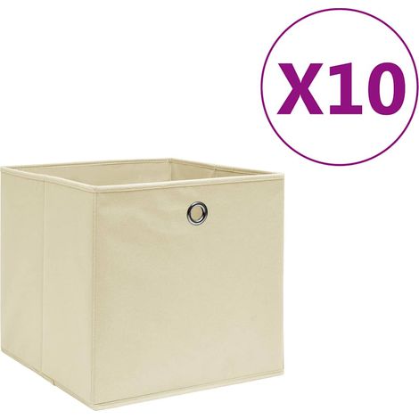 Boîtes de rangement 10 pcs-Coffre de rangement-Stockage Rangement Tissu intissé 28x28x28 cm Crème 258129 (1/5)