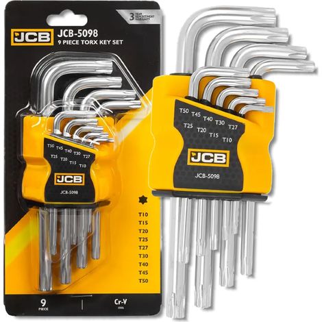 JCB 9-teiliger Torx-Schlüsselsatz T10-T50 Typ L Cr-V
