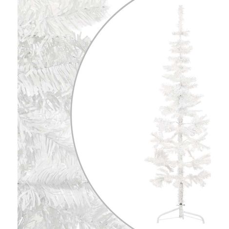 Demi sapin de Noël artificiel mince peu encombrant en PVC avec support Blanc 120 cm (1/5)