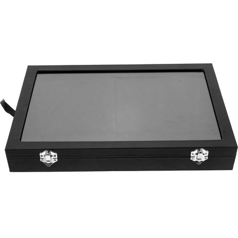 Boîte de Rangement en Bois et Verre Doublure Flanelle, Coffret d'Exposition, Boucles d'Oreilles, Bagues, Collier, Conçue pour Organisateur Multifonctionnel (1/5)