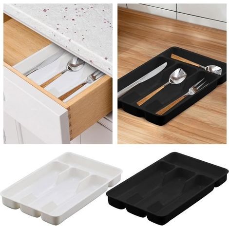 Organizzatore per posate - Cucina - Scatola portaoggetti - PP resistente - 4 scomparti - Senza BPA (1/4)