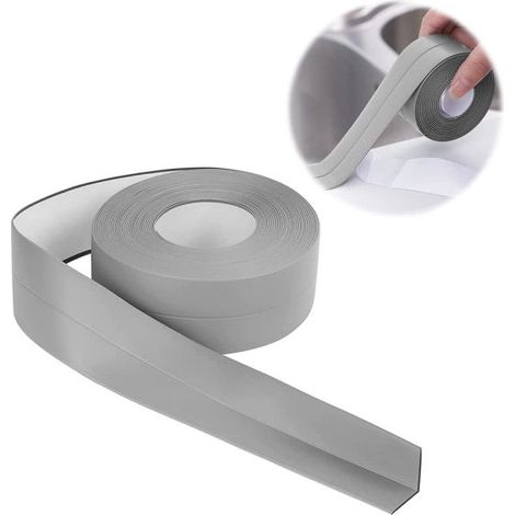 Bande d'étanchéité pour baignoire - 3,2 m x 55 mm, bande d'étanchéité autocollante en PVC, base flexible, grise (1/5)