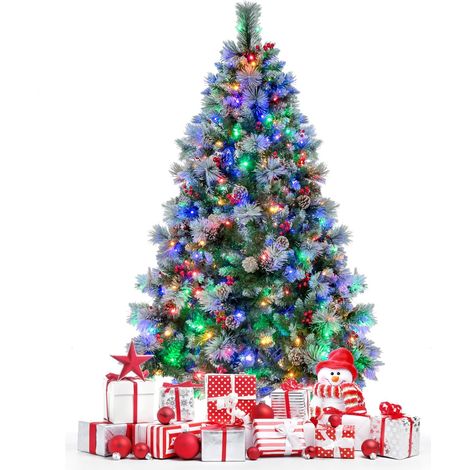 COSTWAY 185 cm Árbol de Navidad Artificial de Bisagras con Agujas de Pino, 55 Conos de Pino y 55 Bayas Rojas, 350 Luces LED, Árbol de Decoración Navideña con 747 Puntas de Rama, Soporte Metálico (1/5)