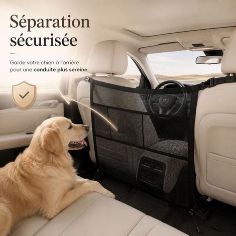 Barrière de voiture pour chien avec poches 69x56cm ajustement universel filet de séparation pour siège avant facile à installer (1/5)