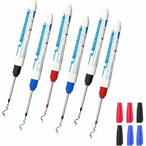 Lot de 6 marqueurs de trous de perçage – Crayons de menuisier – Crayon marqueur à pointe extra longue de 30 mm pour menuisier ou construction, pour bien travailler sur le bois, le plastique, l'acier e (1/5)