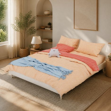 Lit 160x200 en tissu beige structure métal HAVRYA (1/5)