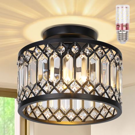 HEMVOR Plafonnier cristal moderne 23 cm E27 noir (1/5)