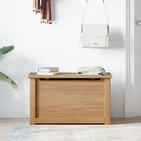 Coffre de Rangement en Bois Massif de Pin avec Couvercle, Boîte de Stockage Robuste pour Chambre et Salon (1/5)