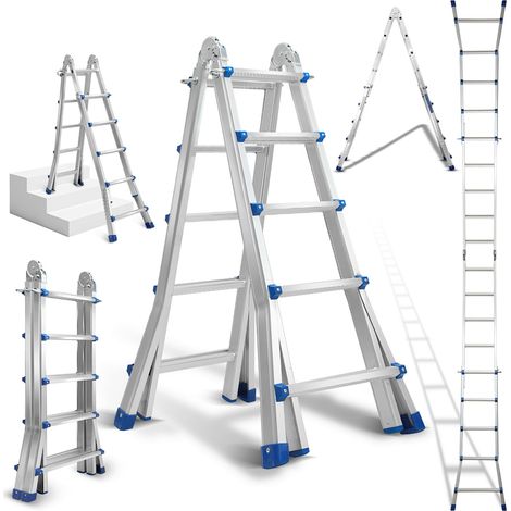 Wolketon Escalera telescópica de aluminio peldaños 4x4 peldaños multiusos