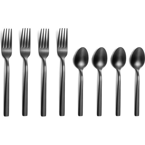 Escade Noir Satiné - Lot de 4 cuillères moka et 4 fourchettes à gâteau