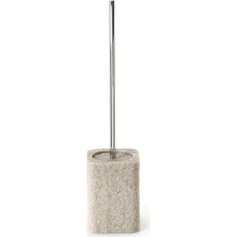 Gedy Portascopino WC Aries Beige in Resina e Sabbia con Manico Cromato 10,5x10,5x40 cm