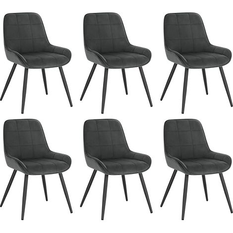 Woltu – Lot de 6 chaises de salle à manger ergonomiques en velours gris foncé – Dossier haut – Pieds métalliques antirouilles – BH331DGR6