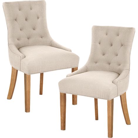 LYZA - Lot de 2 chaises en tissu beige piètement bois (1/5)