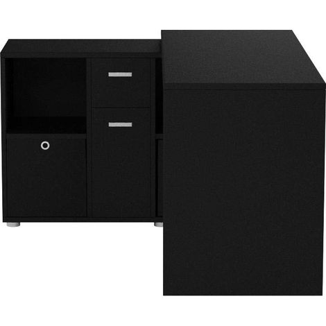 Bureau Angulaire Réversible avec 4 Compartiments Ouverts + Porte et Tiroir Bois Noir 136 x 66,5 x 74 cm (1/4)