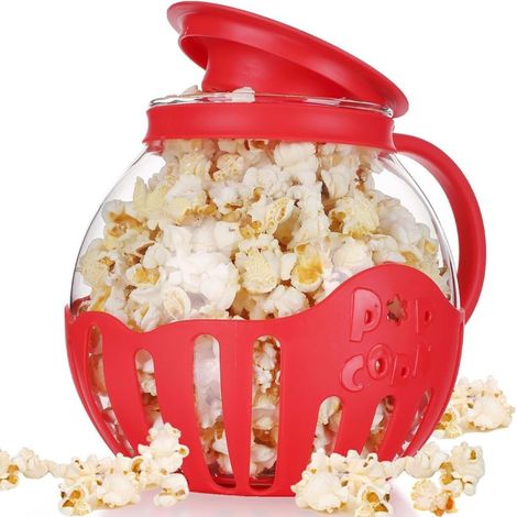 Máquina para hacer palomitas de maíz en microondas, recipiente de vidrio borosilicato de 2,25 litros, accesorios de cocina, color rojo.