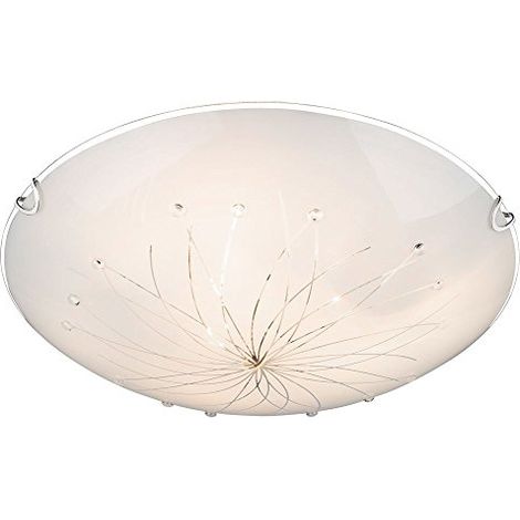 Globo Calimero I Plafonnier encastré en verre à motifs, abat-jour en verre satiné blanc, 3 ampoules E27