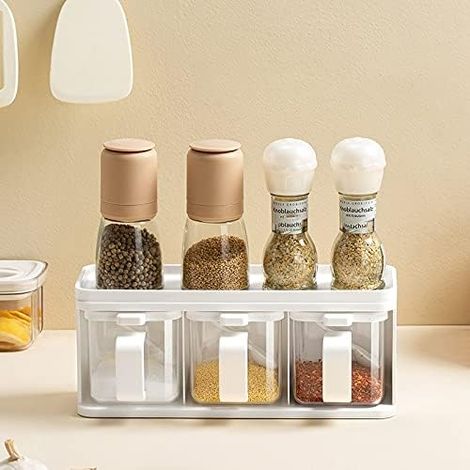 Support multifonctionnel transparent pour condiments, ustensiles de cuisine (1/4)