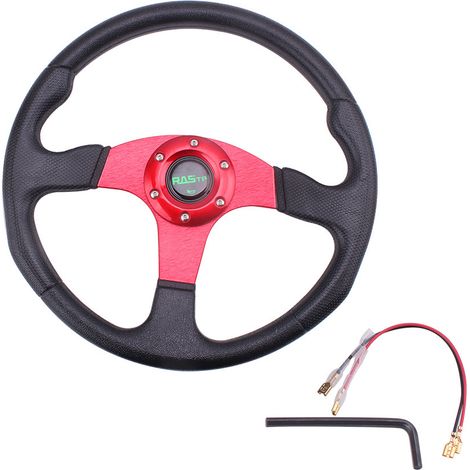 14-inch (350mm) PU steering wheel for car modification, racing, and gaming - [RASTP logo] Red