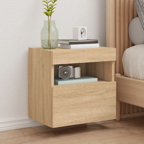 Mueble de TV de pared con luces LED roble 40x30x40 cm