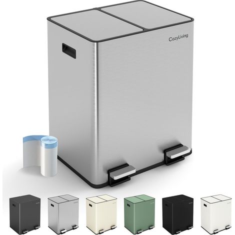Premium Stainless Steel Dual  Compartment Pedal Bin 15L+15L SILVER MATTE