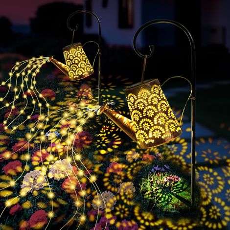 Lot de 2 guirlandes lumineuses solaires pour arrosoir - Avec crochet de berger - Lampes solaires étanches IP65 - Guirlande lumineuse LED pour extérieur, décoration de jardin, allée de cour (1/5)