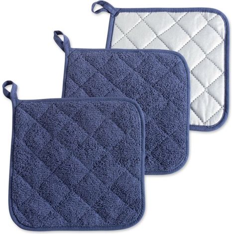 Juego de 5 agarraderas de cocina resistentes al calor, salvamanteles de tela de rizo para cocinar y hornear - Azul claro - 18 x 18 cm (1/5)