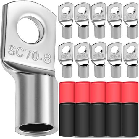cosses de câble tubulaires 70 mm² - Diamètre du trou M8 - Cosses à anneau en cuivre épais non isolées SC avec gaines thermorétractables 3:1 (1/5)