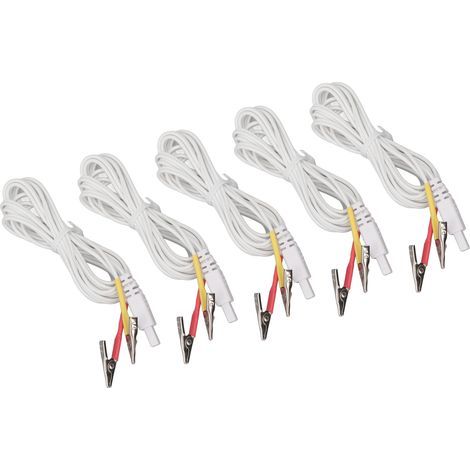 Électrodes TENS 5 pièces, fils rouge et jaune pour thérapie électrique, câble de connexion blanc