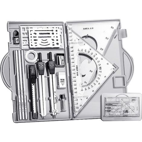 Ensemble d'architecte, ensemble de géométrie professionnelle, ensemble compas et rapporteur, outils de dessin technique, blanc transparent (1/5)