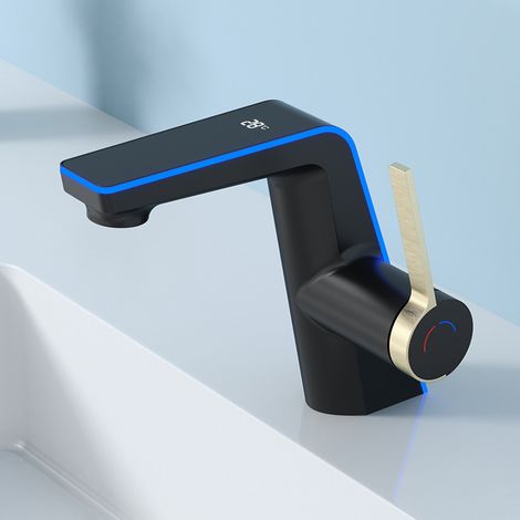 Bathroom Faucet with LED Temperature Display - Brass Basin Faucet - Black Single Lever Bathroom Mixer Tap (1/5)
