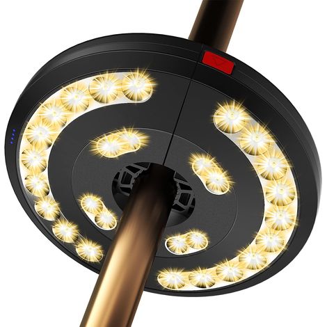 Lampe Parasol, Eletorot Luminaire de Parasol Rechargeable 28 LED Éclairage Parasols Extérieur, 3 Modes Haute Luminosité Lumineux pour Terrasse, Plage, Jardin et Piscine (Jaune) (1/5)