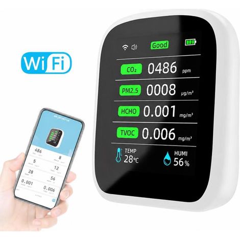 Irovami Testeur qualité air 8 en 1 Tuya – PM1/2.5/10, CO2, TVOC – Idéal pour maison, bureau, surveillance (1/5)