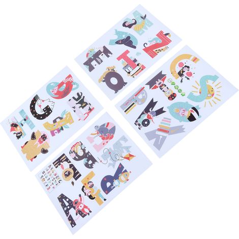 4 ABC-Aufkleber, Alphabet-Wandtattoos mit 26 englischen Buchstaben, niedlichen Tiermotiven und Cartoon-Motiven für Babyzimmer und Kindergarten (1/5)