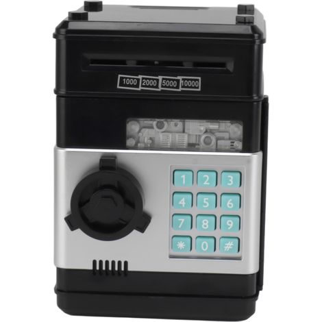 Coffre-fort électronique pour enfants avec 2 modes, lecteur de billets et pièces, 7 mélodies et sécurité - Noir (1/5)