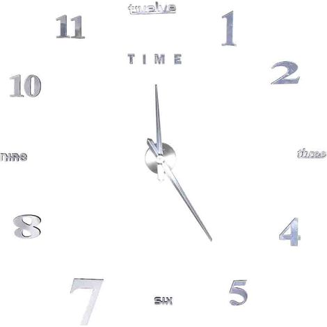 Horloge murale adhésive DIY Chiffres en acrylique argentée Design moderne élégant Décoration intérieure facile à poser (1/5)