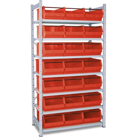 BRB Fächerregal mit 21 Sichtboxen LB 2T, verzinkt, BxTxH 1070 x 515 x 2 mm, 7 Böden (1/2)
