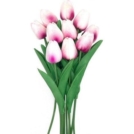 Tulipes artificielles bleues, 33 cm, aspect réaliste, en polyuréthane, bouquet de 10 tulipes pour vase, cadeau idéal pour la fête des mères, Pâques et la Saint-Valentin.