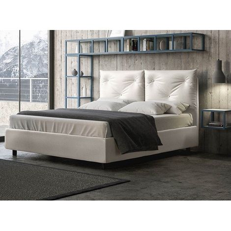 Lit double sur mesure avec sommier similicuir blanc Apango 160x190 (1/5)