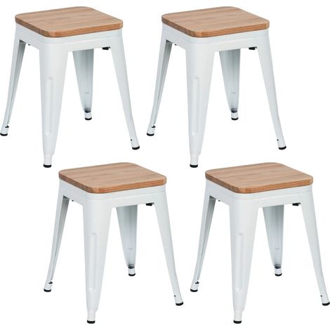 4er-Pack stapelbare, niedrige Industriehocker aus Stahl und Holz, 38 x 38 x 46 cm, Thinia Home