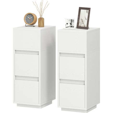Ensemble de 2 tables chevet modernes et peu encombrantes avec tiroirs une étagère ouverte 25 x 30 x 65 cm blanches (1/5)