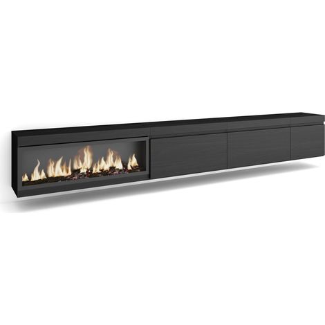 Skraut Home – Meuble TV suspendu noir avec cheminée électrique LED – Grand espace de rangement – Dimensions 107x45x35cm – Style moderne (1/5)