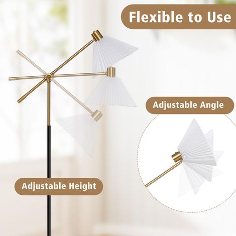 Lampadaire réglable 157 cm en métal doré, abat-jour tissu, pour salon, chambre et bureau (1/5)