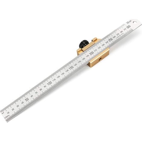 Marqueur De Bois - Règle De Marquage 30 Cm Avec Bloc De Positionnement En Alliage D'aluminium Et Acier Inoxydable - Pour Menuiserie - 1 Pièce