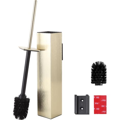 Brosse WC Murale, Porte-Brosse Toilettes WC Acier INOX avec Finition Or Brosse sans perçage, Porte-Brosse WC avec Gobelet Intérieur Amovible pour Un Nettoyage Faciles de la Salle de Bain (1/5)
