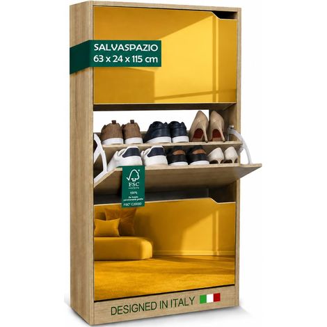 Scarpiera 3 Ante a Specchio Marrone Slim con Maniglia Salvaspazio 63x24x115cm (1/5)