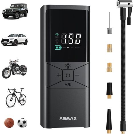 T40 Compresseur d'air portable, 150 PSI Gonfleur de pneus  Avec écran numérique flottant, arrêt automatique intelligent, lumière LED, pompe à air pour voiture, moto, vélo et ballons (1/5)