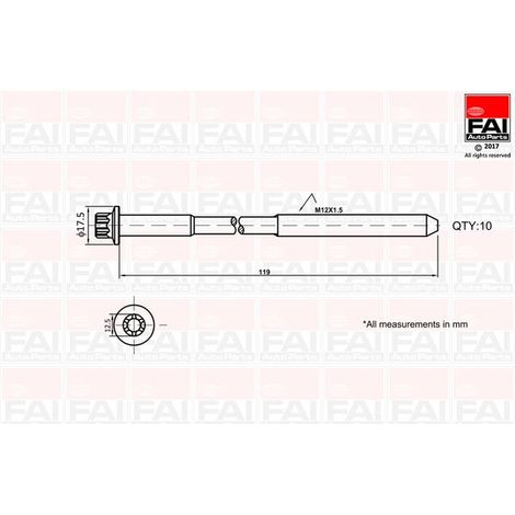 Jeu de boulons de culasse de cylindre FAI AutoParts B1401 VOLVO 7700114745