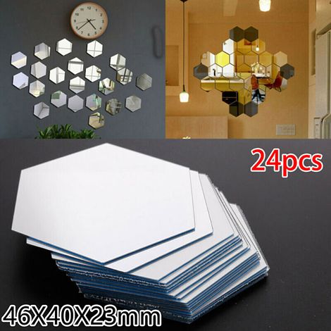 Atyhao Stickers Miroir, Autocollant Miroir Hexagone 24pcs, Autocollants de Mosaïque Autoadhésifs pour Salle de Bains, Autocollants Miroir Décoratifs.