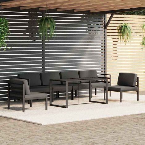 vidaXL Set muebles de jardín 7 pzas y cojines aluminio gris antracita (1/5)